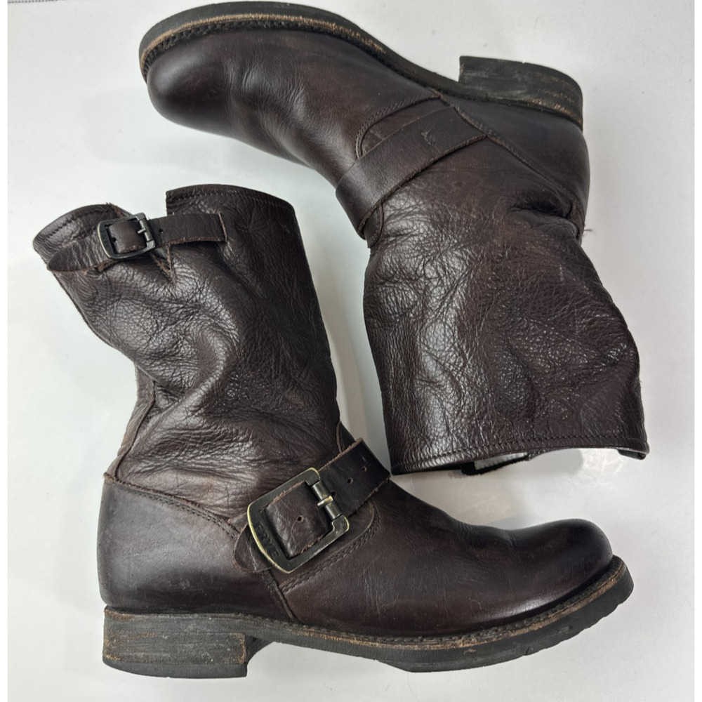 Frye Veronica Slouch Boots Women's 6 B Brown Leather Boho Grunge Moto Buckle - Picture 6 of 16